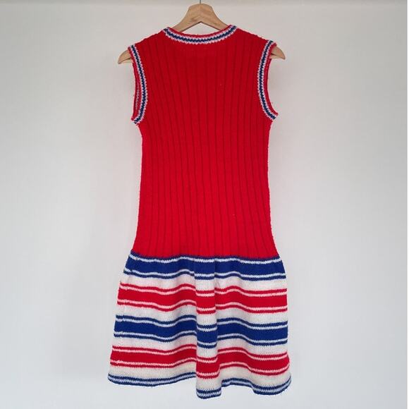 Vtg 60's Mod Red Striped Knit Acrylic Sweater Sleeveless Dress Sz M/L Retro - Picture 2 of 7